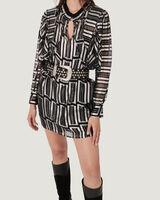 CAT METALLIC PRINTED MOCK NECK MINI DRESS image number null